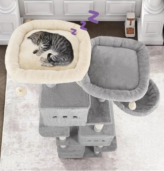 Arbre à chat gris XXL 193 cm – Arbre à chat multi-niveaux avec griffoirs, plateformes et hamacs