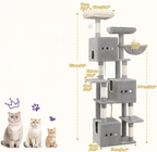 Arbre à chat gris XXL 193 cm – Arbre à chat multi-niveaux avec griffoirs, plateformes et hamacs