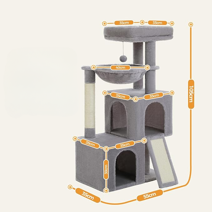 Arbre à chat gris 105 cm avec griffoirs et jouets