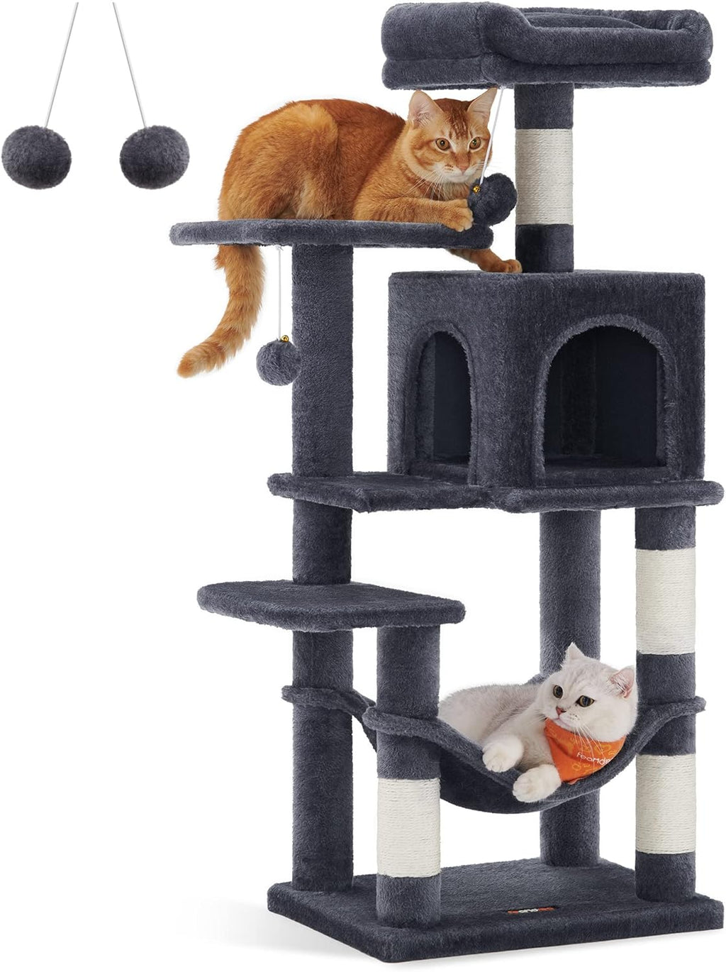 Arbre à chat noir 112 cm – Arbre à chat multi-niveaux avec 4 griffoirs, 2 perchoirs et niche douillette pour chats d’intérieur