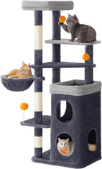 Arbre à Chat Noir 152 cm – Hamac, 2 Caches Spacieuses, 3 Griffoirs et Plateformes pour Chats