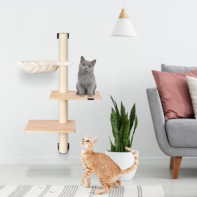 Arbre à Chat Mural 104 cm – Griffoir et Aire d’Escalade pour Chats