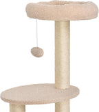 Arbre à chat beige 148 cm avec niche, poteaux en sisal et 3 plateformes