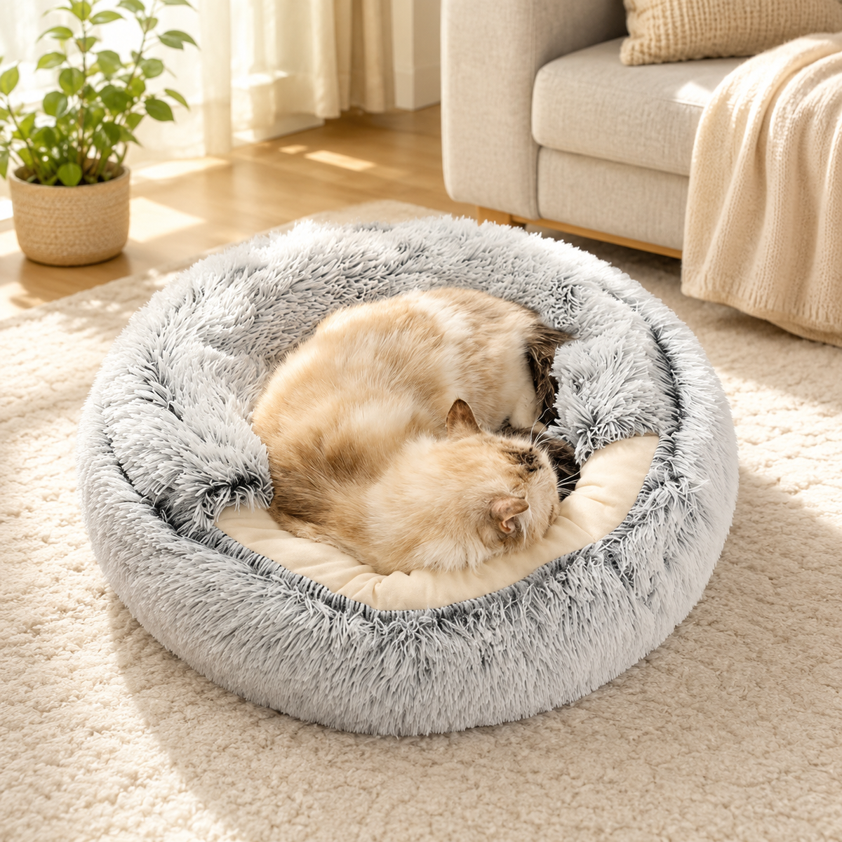 Nid Douillet Peluche pour Chat – Lit Grotte Couvrant, Chaleur & Confort Optimal