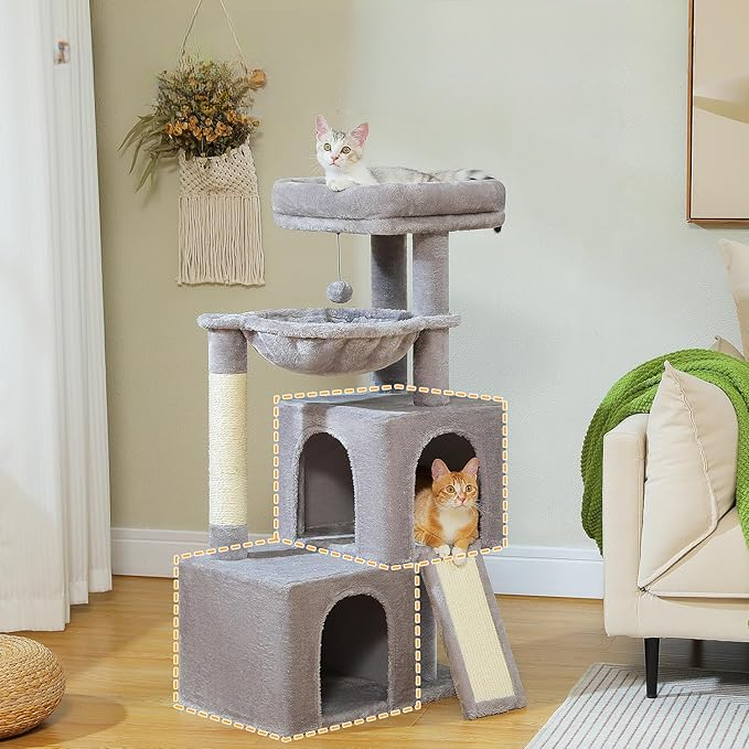 Arbre à chat gris 105 cm avec griffoirs et jouets