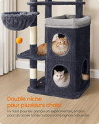 Arbre à Chat Noir 152 cm – Hamac, 2 Caches Spacieuses, 3 Griffoirs et Plateformes pour Chats