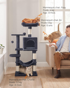 Arbre à chat noir 112 cm – Arbre à chat multi-niveaux avec 4 griffoirs, 2 perchoirs et niche douillette pour chats d’intérieur