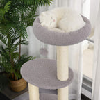 Arbre à chat gris 148 cm avec niche, poteaux en sisal et 3 plateformes