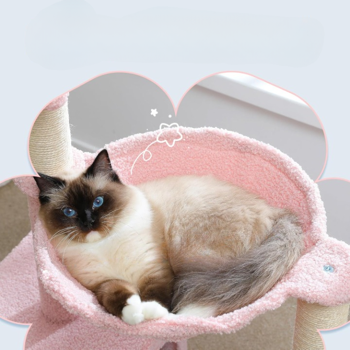 Arbre à chat fleur rose avec hamac et griffoirs en sisal – Tour pour chats d'intérieur