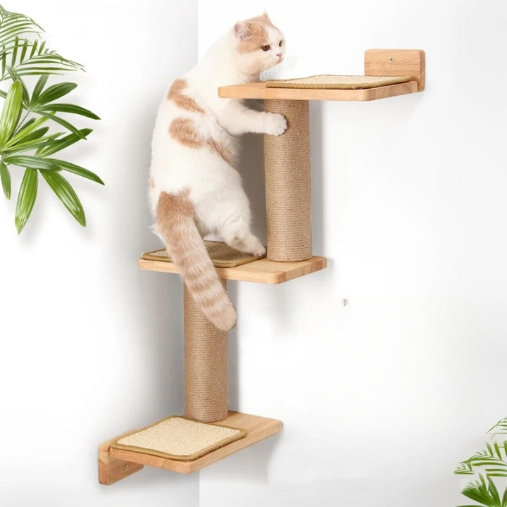 Arbre à Chat Mural en Bois – Plateformes, Échelles et Griffoir