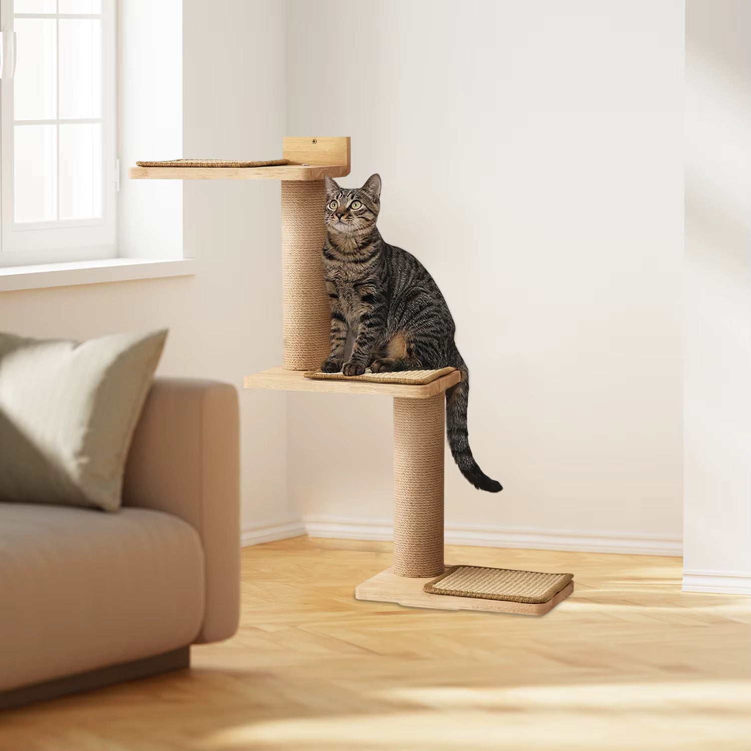 Arbre à Chat Mural en Bois – Plateformes, Échelles et Griffoir