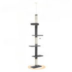 Arbre à chat gris et blanc ajustable de 243 à 273 cm – Arbre à chat du sol au plafond avec poteaux à griffer et jouets