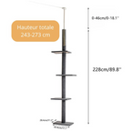 Arbre à chat noir ajustable de 243 à 273 cm – Arbre à chat du sol au plafond avec poteaux à griffer et jouets