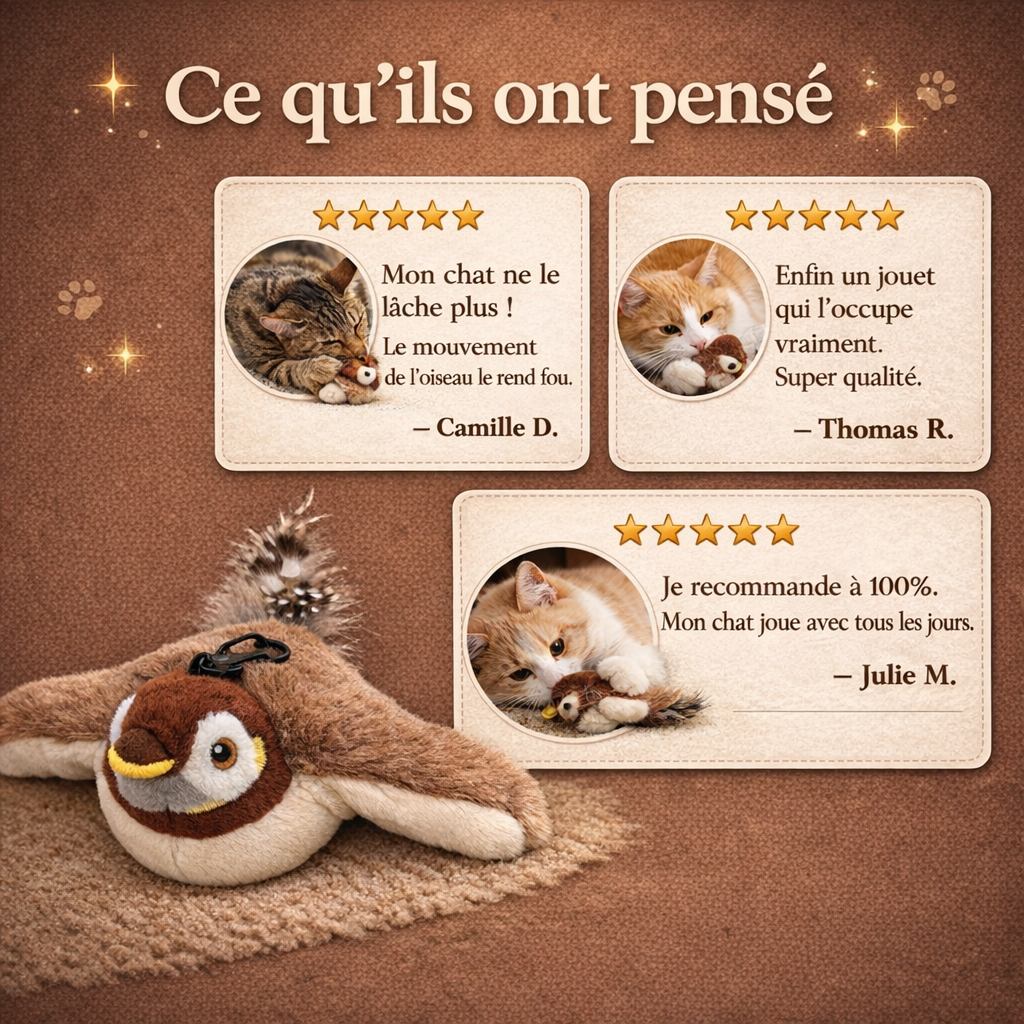 Jouet interactif pour chat – Oiseau animé à ailes battantes