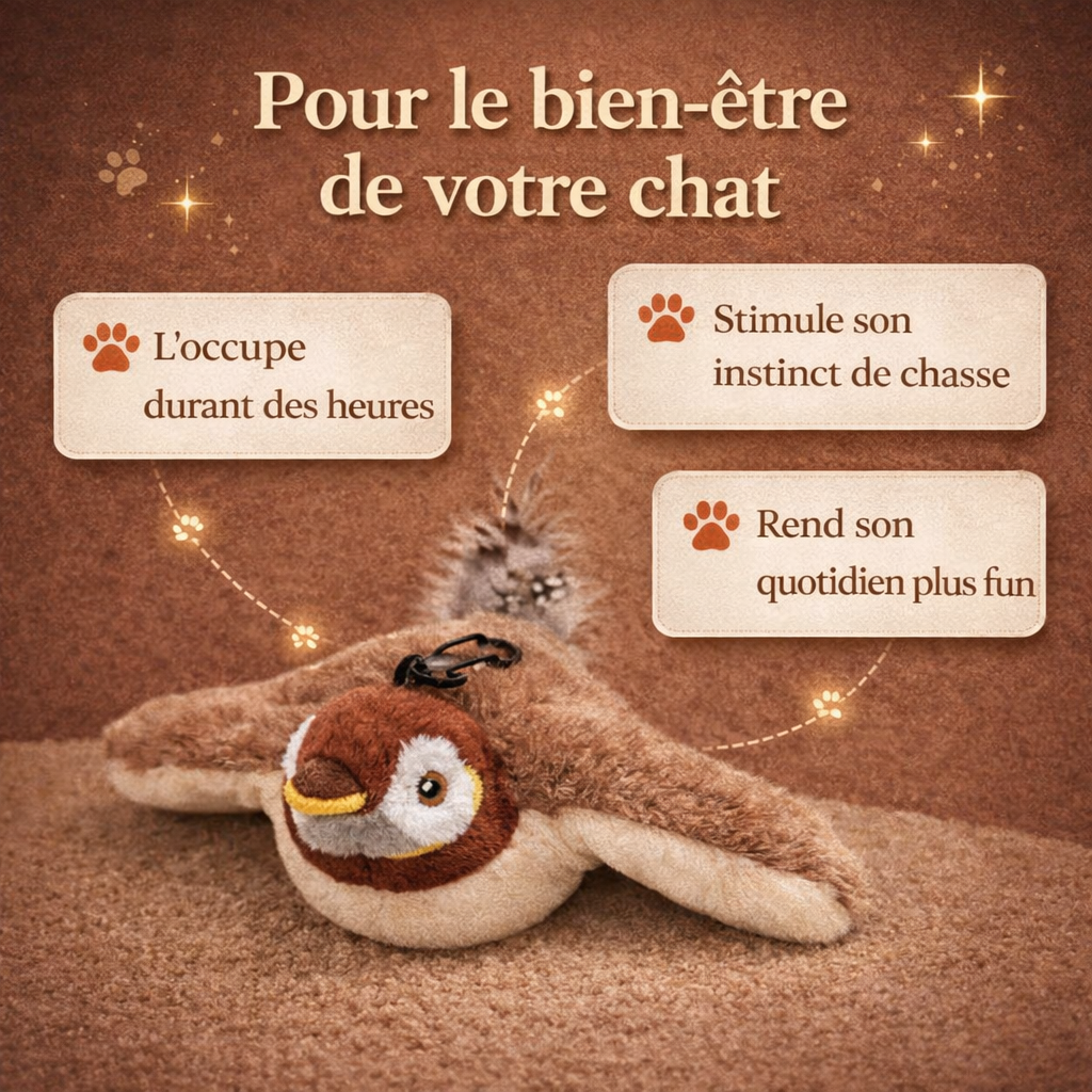 Jouet interactif pour chat – Oiseau animé à ailes battantes