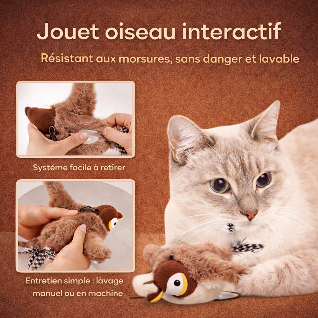 Jouet interactif pour chat – Oiseau animé à ailes battantes