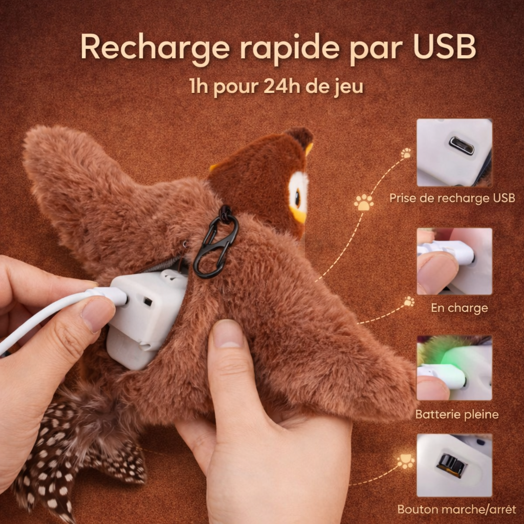 Jouet interactif pour chat – Oiseau animé à ailes battantes