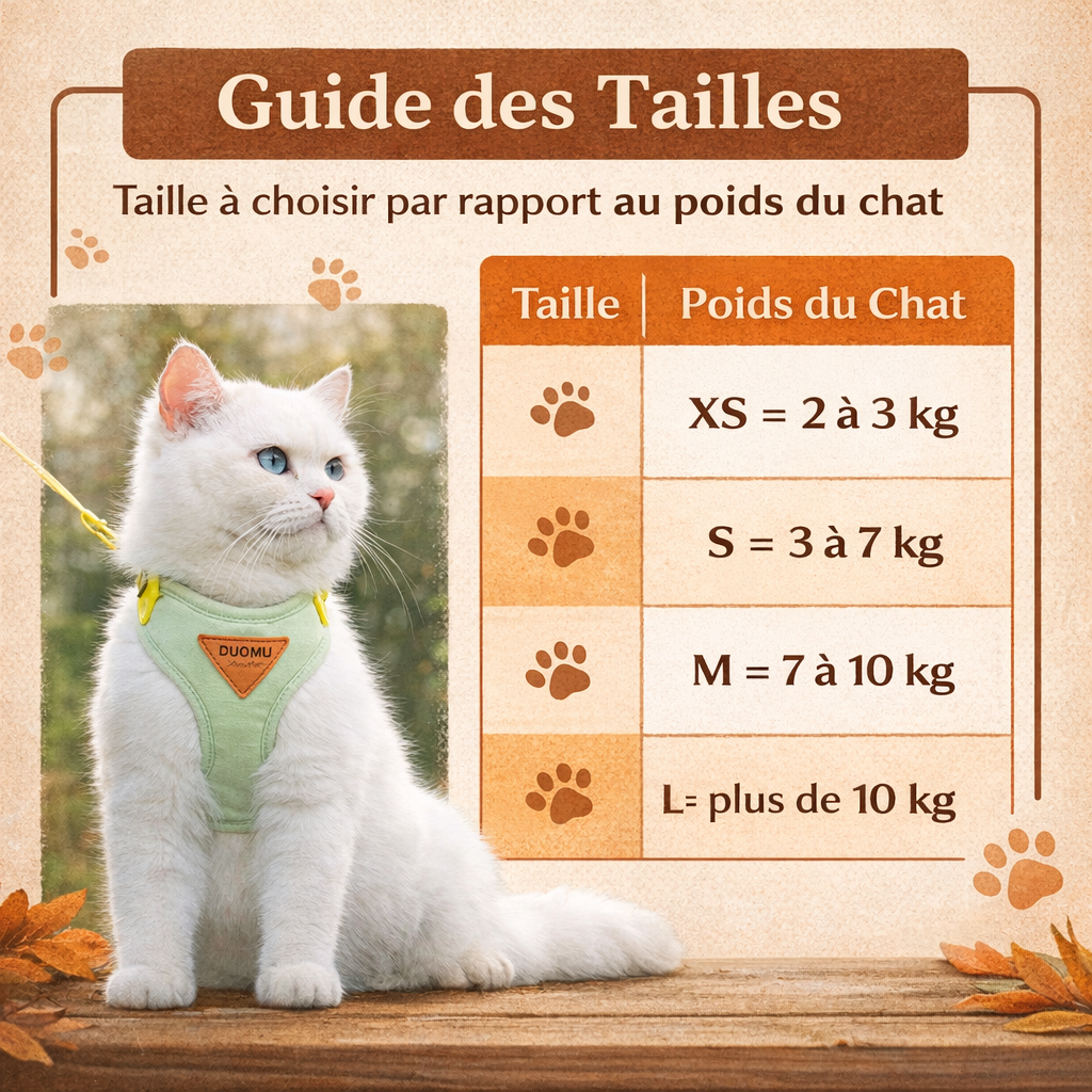 Harnais pour chat - Ajustable et anti-fugue