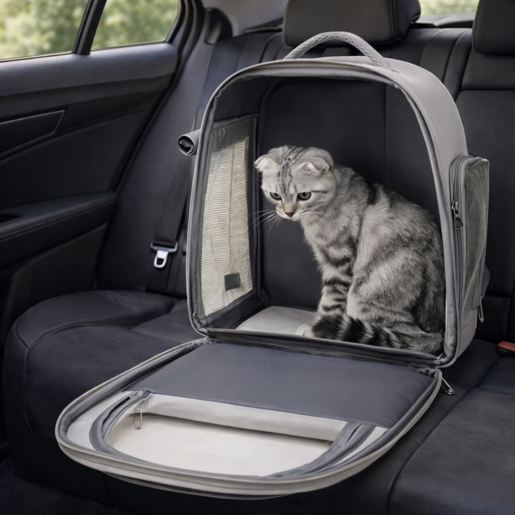 Sac à dos de transport capsule pour chat – respirant et translucide