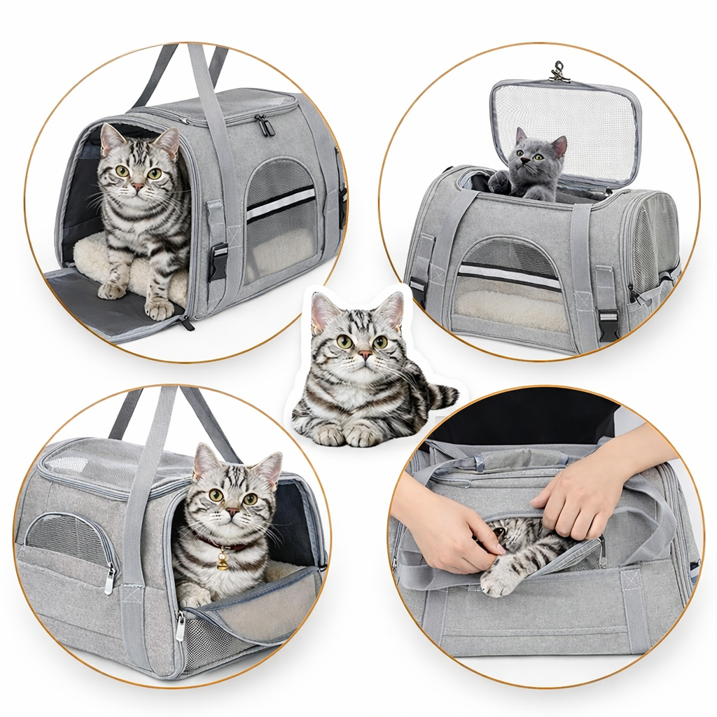 Sac de transport pour chat ventilé de grande capacité