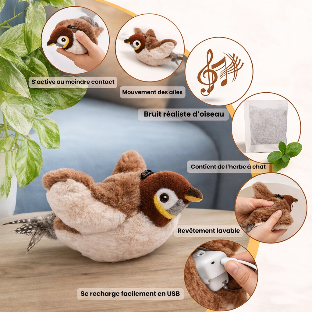 Jouet interactif pour chat – Oiseau animé à ailes battantes