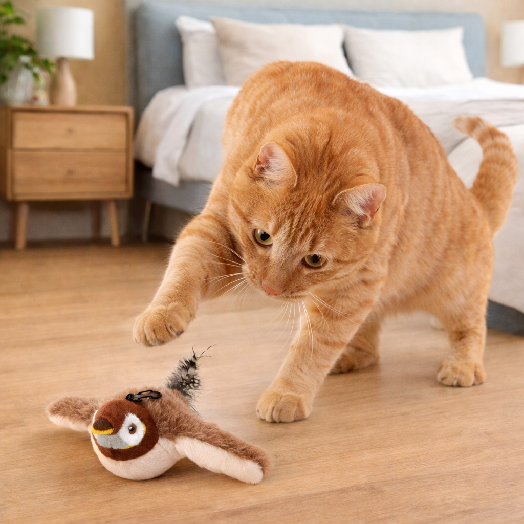 Jouet interactif pour chat – Oiseau animé à ailes battantes