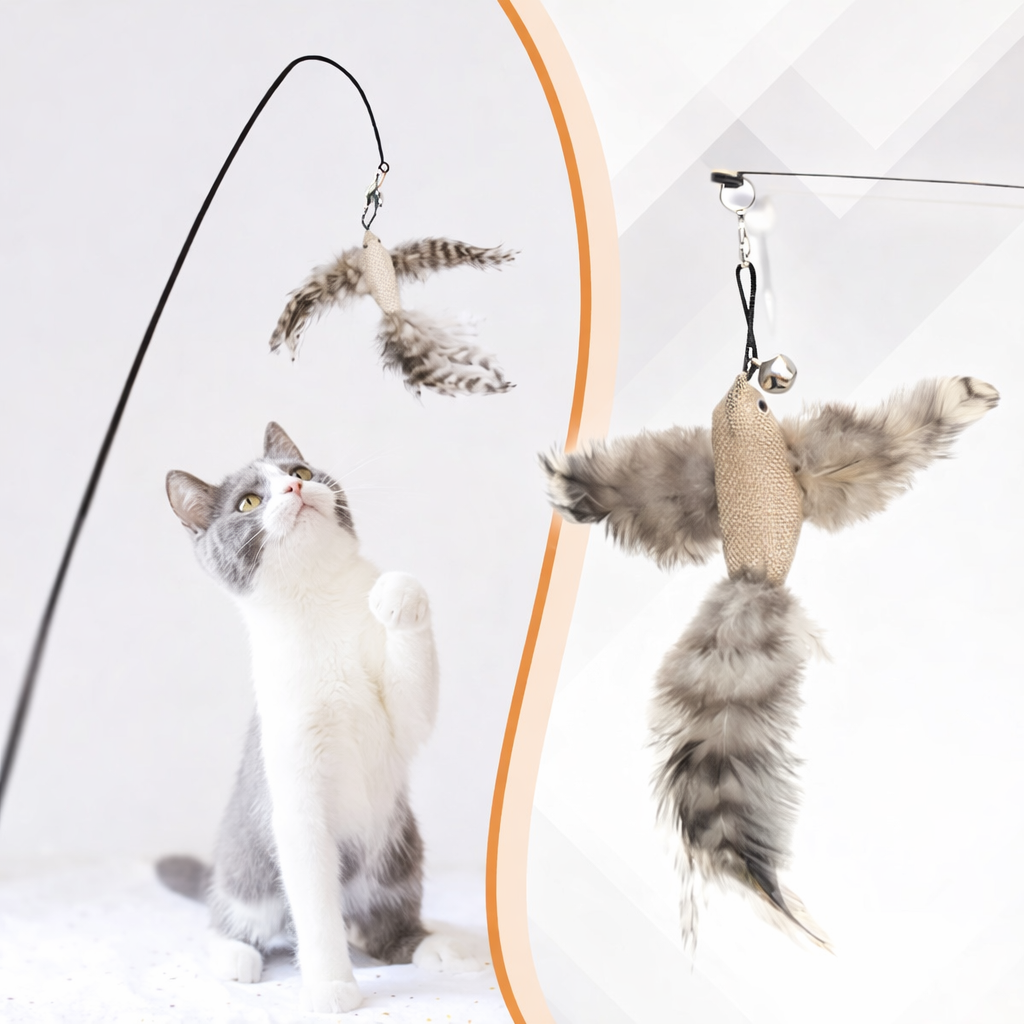 Jouet pour Chat Interactif à Ventouse - Simulation d’Oiseau et Plumes Amovibles