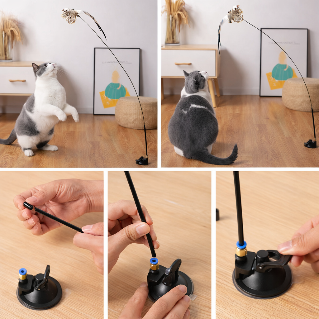 Jouet pour Chat Interactif à Ventouse - Simulation d’Oiseau et Plumes Amovibles