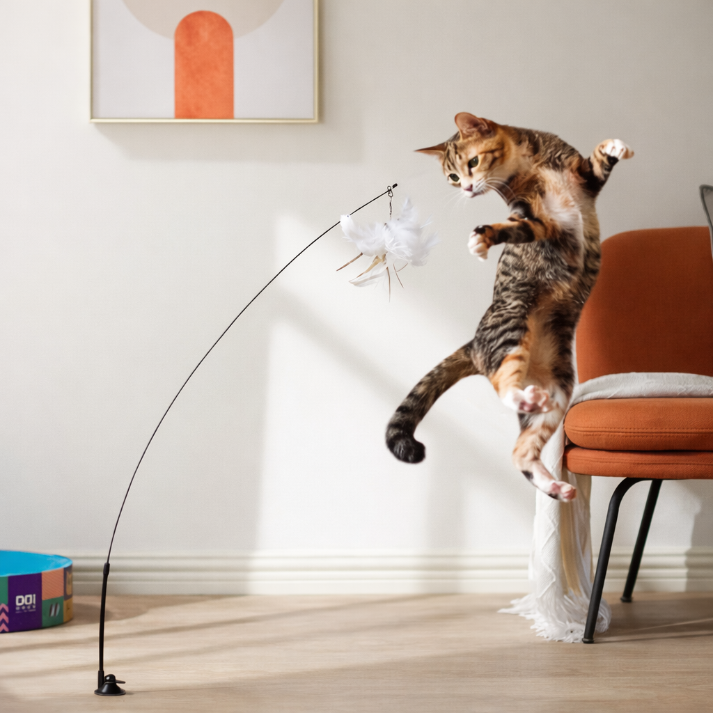 Jouet pour Chat Interactif à Ventouse - Simulation d’Oiseau et Plumes Amovibles