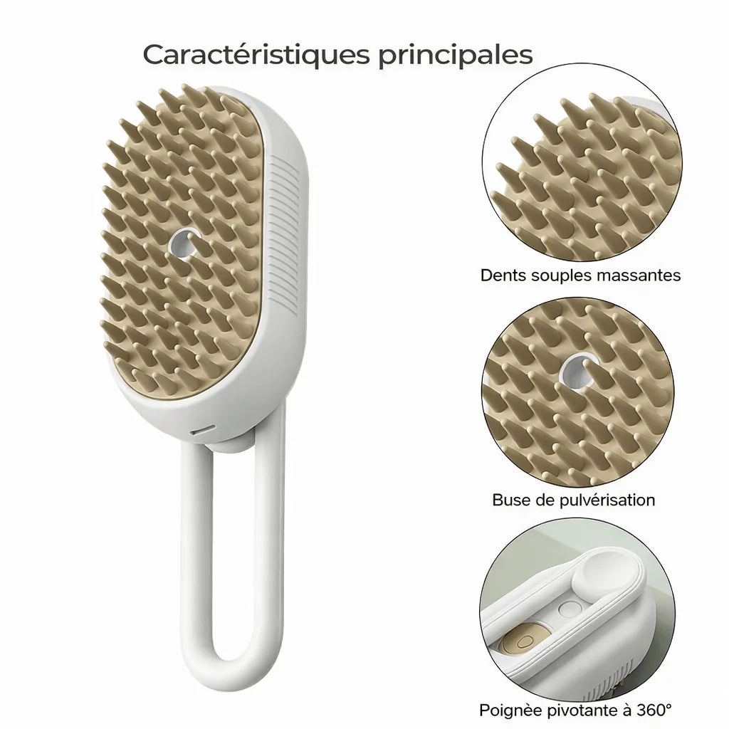 Brosse à vapeur pour chat 3 en 1