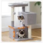 Arbre à Chat gris 82 cm avec Perchoir Amovible, Jouet à Ressort et 2 Niches Spacieuses