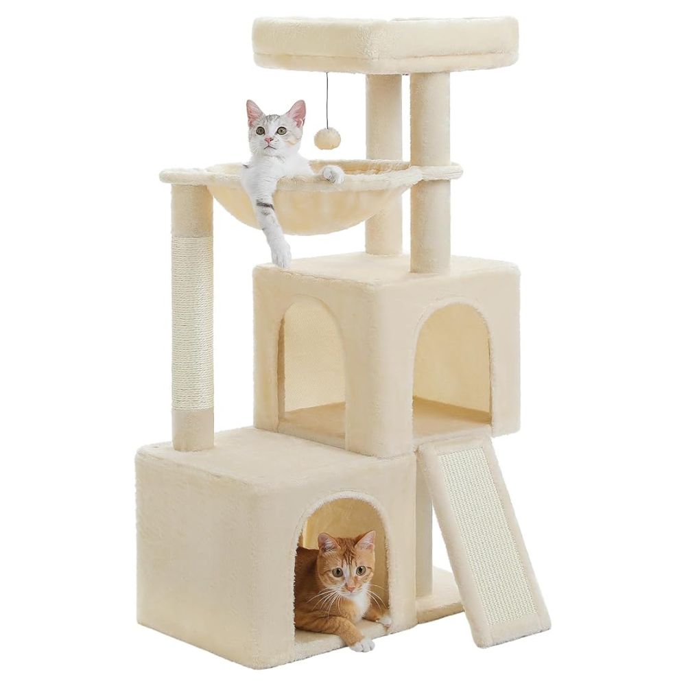 Arbre à chat beige 105 cm avec griffoirs et jouets