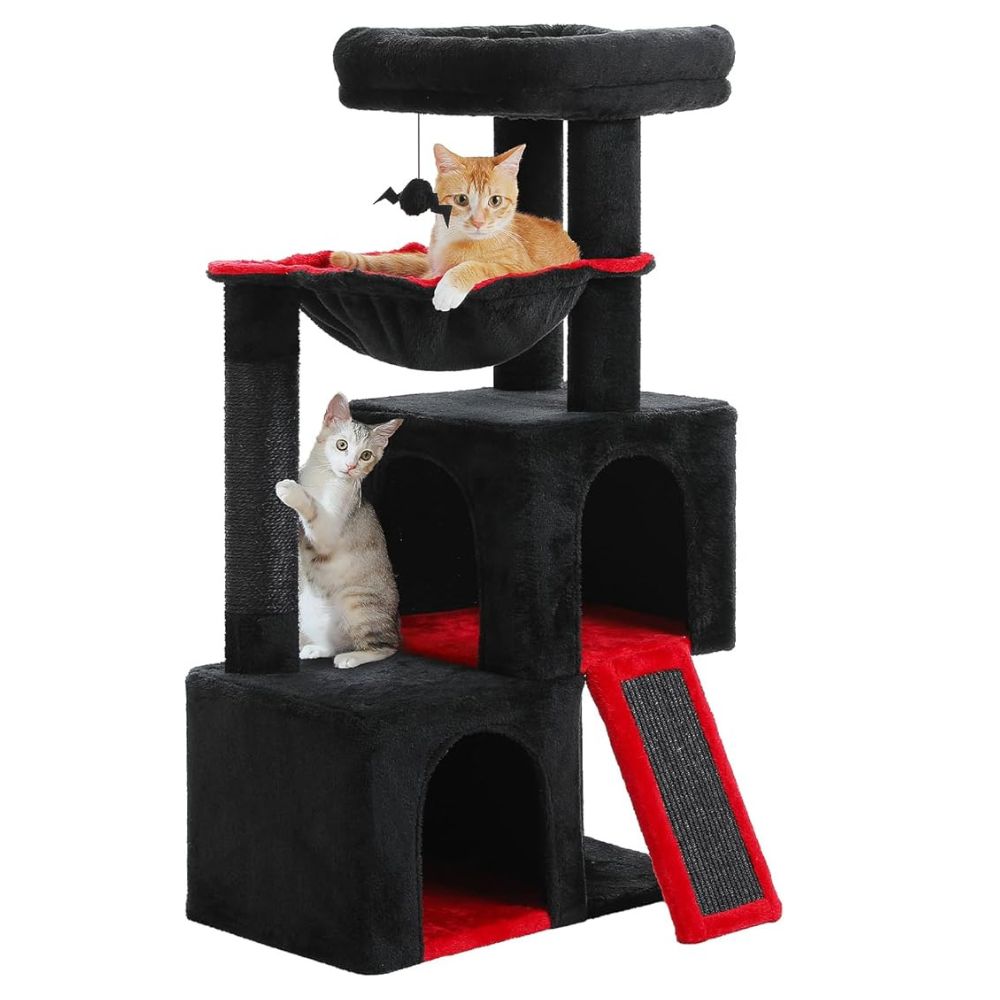 Arbre à chat noir 105 cm avec griffoirs et jouets