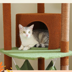 Arbre à chat marron du sol au plafond avec griffoirs, hamac et condo douillet