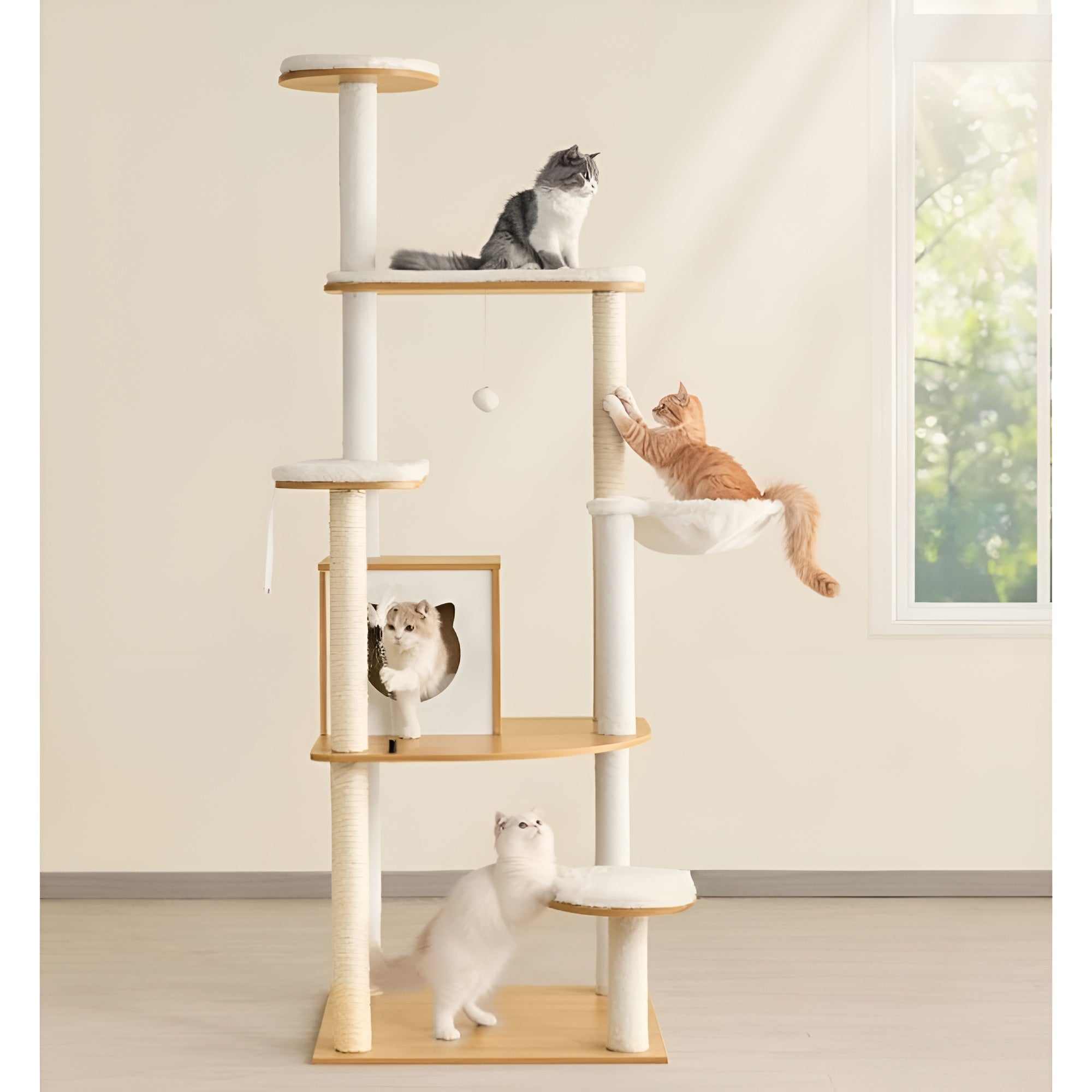 Arbre à Chat Design 175 cm – Arbre à Chat Multi-Niveaux avec Maisonnette et Perchoirs Douillets