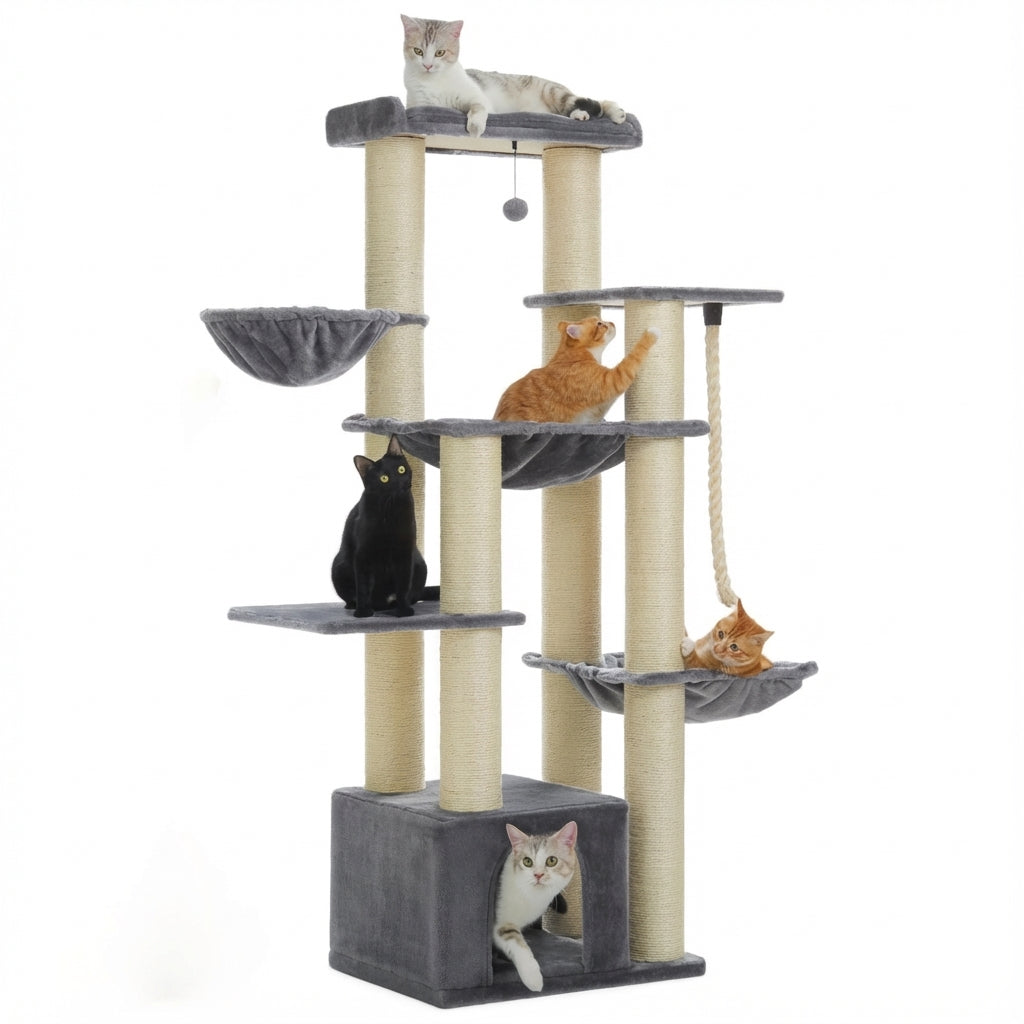 Arbre à chat XXL gris et blanc - 170 cm