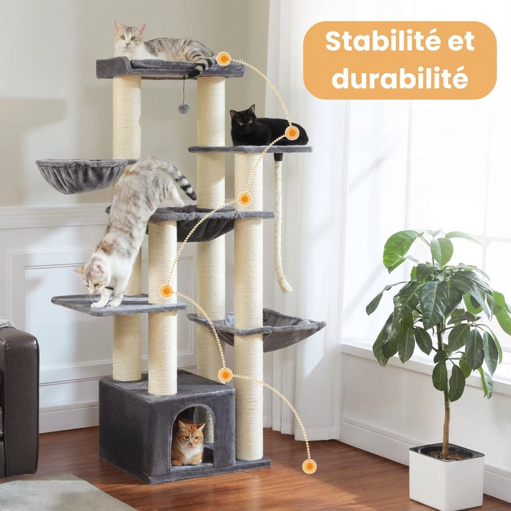 Arbre à chat XXL gris et blanc - 170 cm