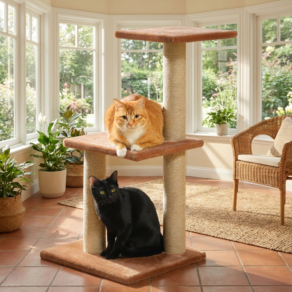 Arbre à chat marron multi niveaux 80 cm – 3 Griffoirs et Base Stable