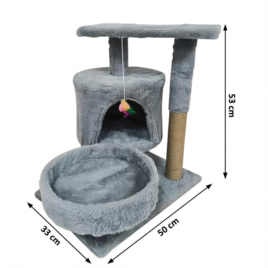 Arbre à Chat gris avec Niches, Perchoirs et Griffoirs