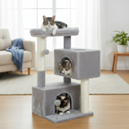 Arbre à Chat gris 82 cm avec Perchoir Amovible, Jouet à Ressort et 2 Niches Spacieuses