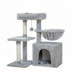 Arbre à Chat gris 73 cm avec Griffoir en Sisal, Hamac Confortable, Niche Spacieuse et Jouets