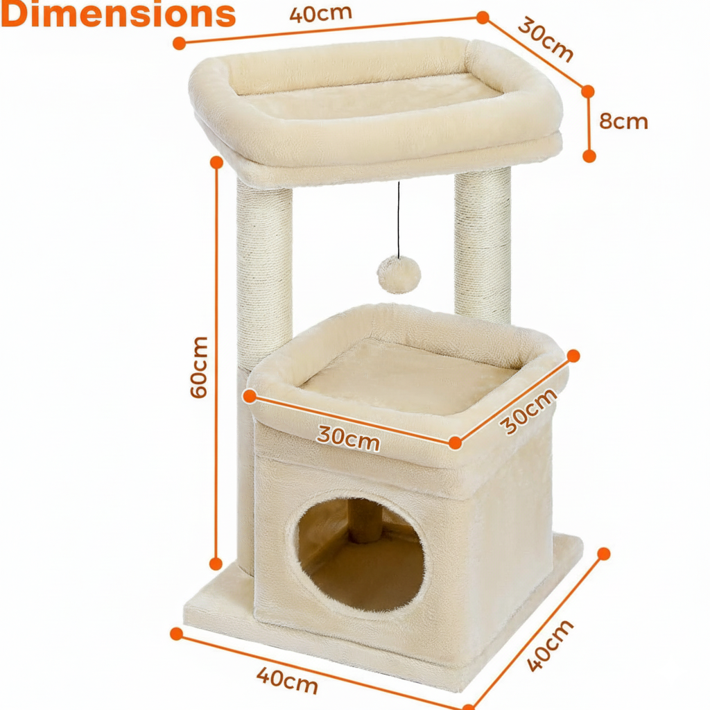 Arbre à chat beige multifonction avec niche et griffoirs