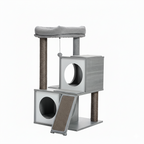 Arbre à Chat Gris 130 cm avec 2 Niches, Hamac Douillet et Griffoirs en Sisal