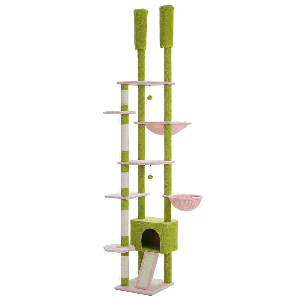 Arbre à Chat Cactus du Sol au Plafond avec Hamac, Niche et Griffoirs