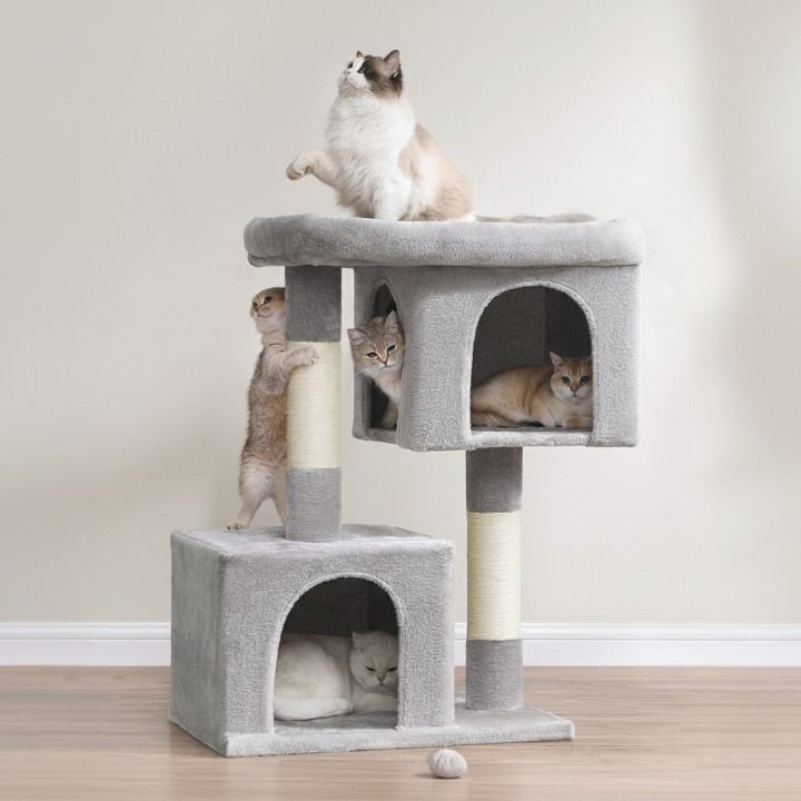 Arbre à chat 84 cm avec 2 niches et griffoirs