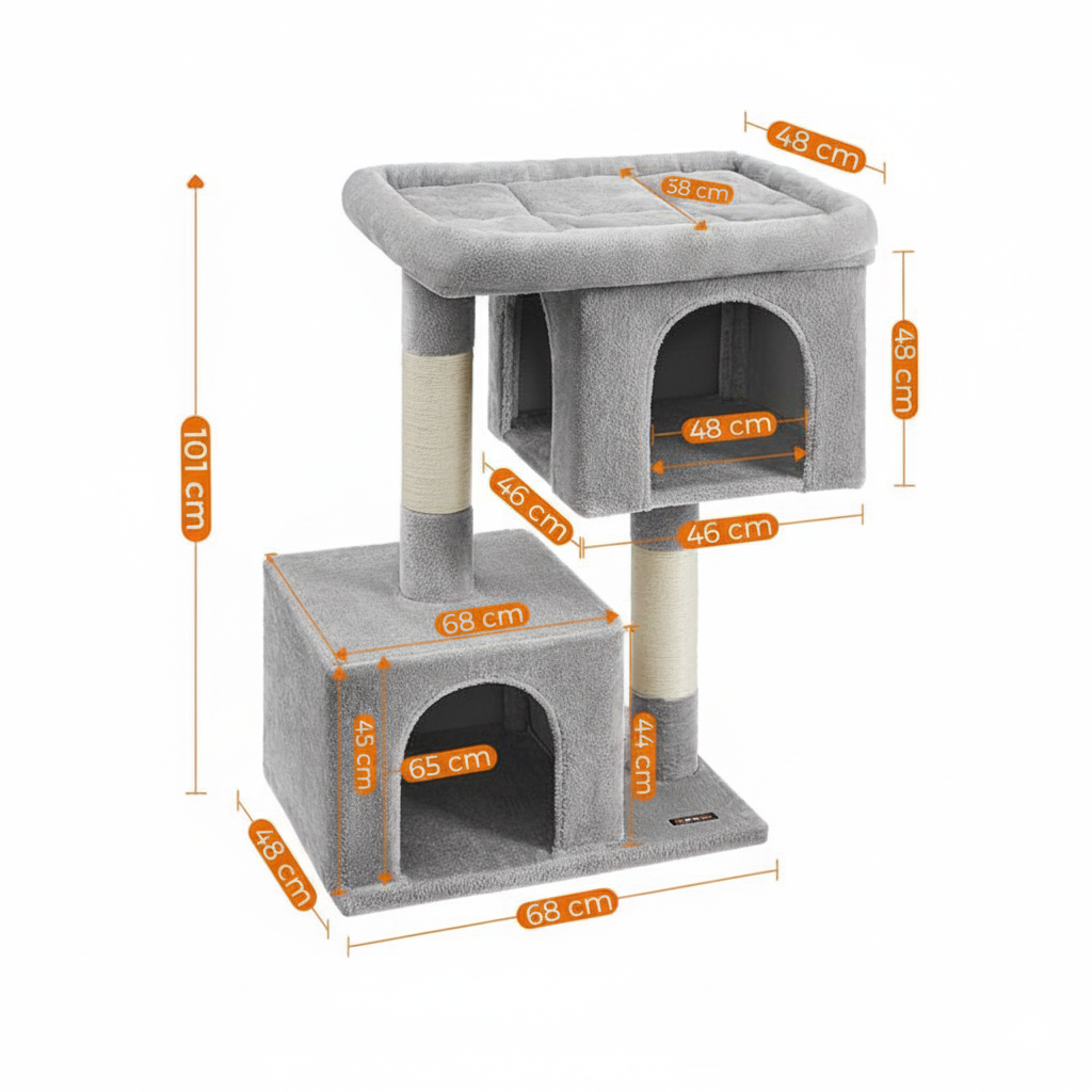 Arbre à chat 84 cm avec 2 niches et griffoirs