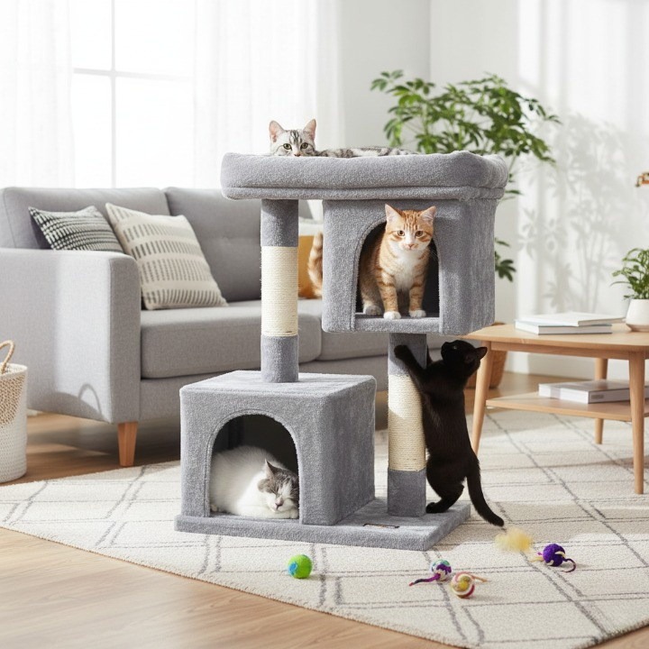 Arbre à Chat 84 cm – Tour pour Chats avec 2 Niches et Griffoirs