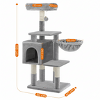 Arbre à chat multi-niveaux 110 cm – Tour pour chat grise avec condo et perchoirs