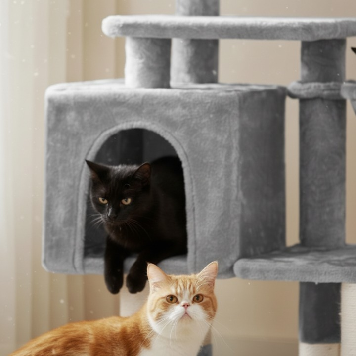 Arbre à chat gris 110 cm avec condo et perchoirs