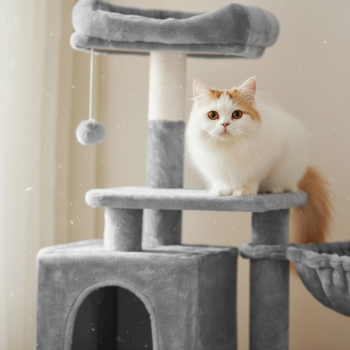 Arbre à chat gris 110 cm avec condo et perchoirs